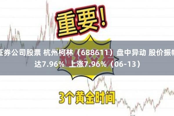 证券公司股票 杭州柯林（688611）盘中异动 股价振幅达7.96%  上涨7.96%（06-13）